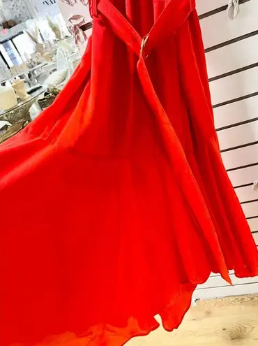 ALC Frank A.L.C Claire 100% Silk Short Sleeve Hi-Low Hem Midi Wrap Dress Red Women's US 8