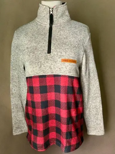 Simply Southern  Red Black Plaid Gray Quarter Zip Pullover Sweater Size Medium