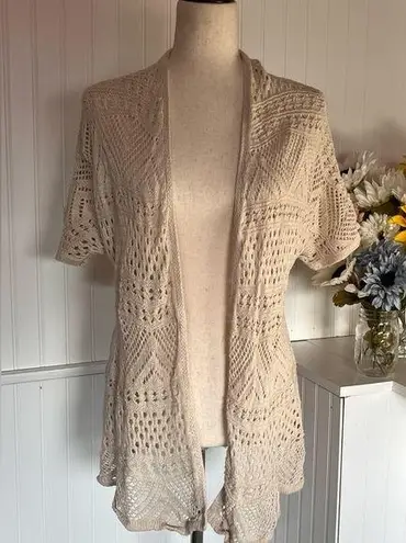 st. john's bay St John’s Bay Crocheted/Knit Cream Open Cardigan