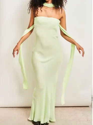 Women's Dana Foley NYC Strapless Long Maxi Tie Tube Blue Green Evening Gown sz M Size L