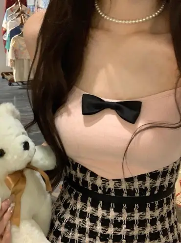 Houndstooth Japanese Kawaii Gyaru Black Pink Bow Stretchy Bodycon Mini Dress