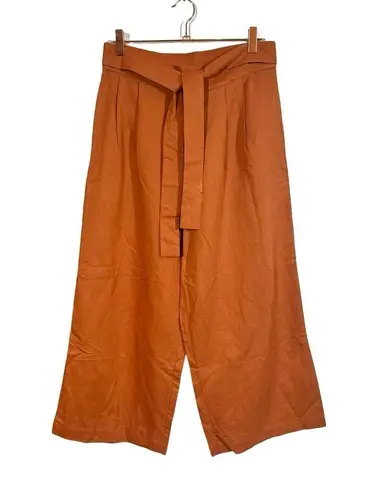 Amour Vert Frankie Cropped Wide Leg Cotton Linen Pants in Terracotta