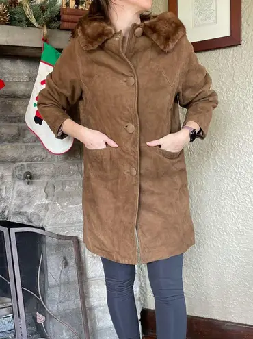 Vintage Leather & Mink Collar Coat Nubuck Coat Size M