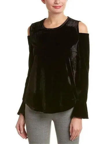 Harvé Benard Harve Benard Black Velvet Long Sleeve Cold Shoulder Bell Sleeve Top Womens Small