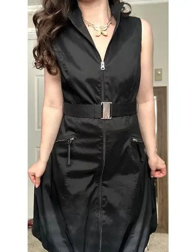 Joseph Ribkoff Sz 12 Black Full Zip Belted Bubble Dress Black Tech Fabric Pocket