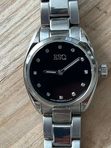 ESQ by Movado Diamonds Ladies Watch Stainless Bracelet Luminous Hands Black Dial