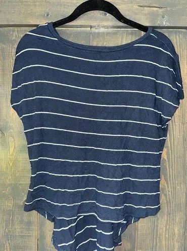 Alya Navy Blue & White Striped Front Knot Shirt Size‎ S