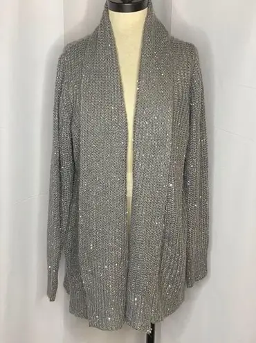 Olivia Sky Metallic Gray Knit Open Front S…