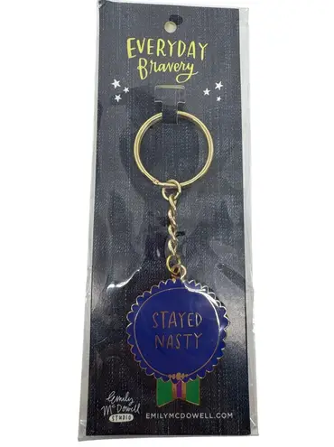 Emily McDowell Stayed Nasty Keychain Everyday Bravery Award Ribbon BFF Gift Her Blue