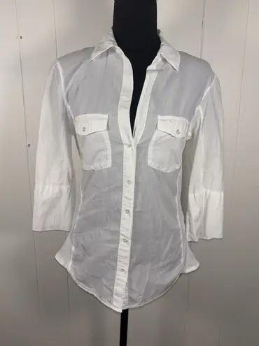 James Perse Standard Contrast Ribbed Panel Cotton Button Down Top White 3 - Image 1