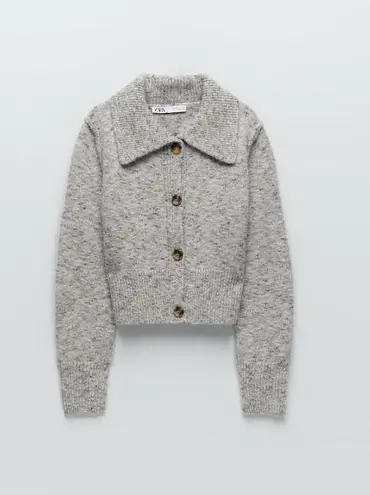 ZARA Gray Heathered Knit Jacket Top Sweater