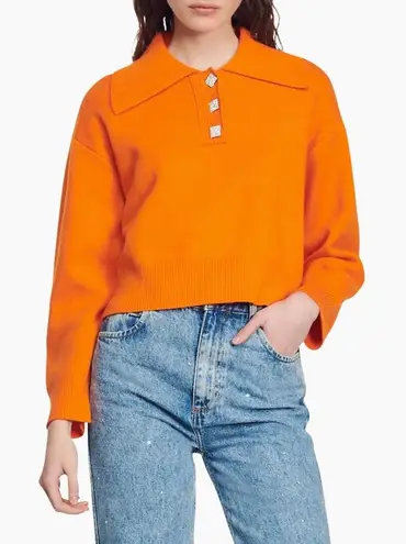 Sandro Menton Jewel Button Crop Polo Sweater- New