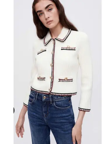 Maje NEW NWT Contrasting Ribbed Crop Cardigan size 3 / L