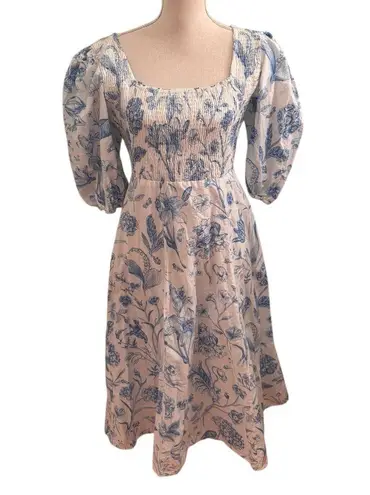 Olivia James the Label Bridget Floral Midi Dress in Toile Sky L White Size L - Image 1