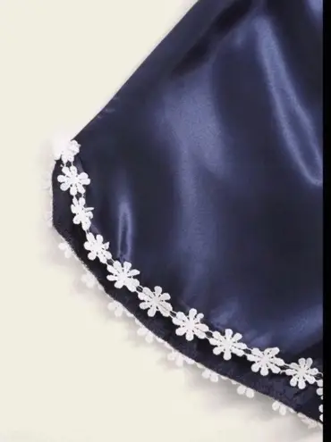 Boutique Navy Blue, Flowered Trim, Pajama Set