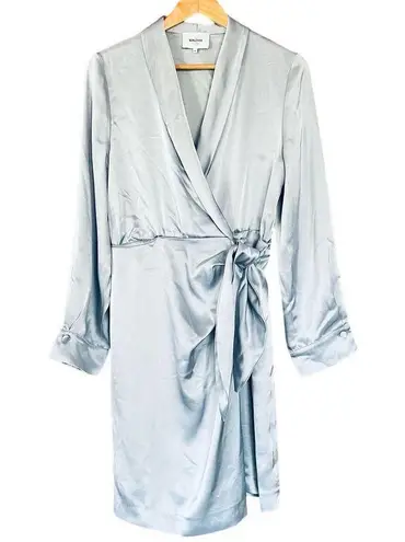 Nanushka Siwa Dress Wrap Long Sleeve Satin Light Blue Size Medium