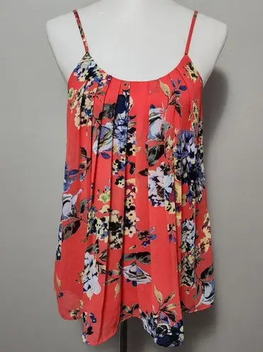 Modcloth  Doe & Rae Coral Floral Pleated Tank Size Small