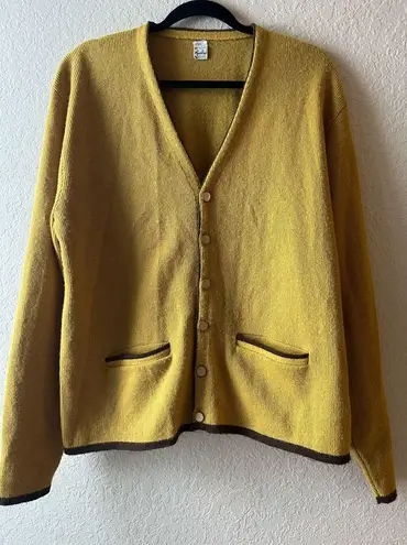 Vintage 70s mustard yellow cardigan sweater button up cottagecore retro v neck Size L