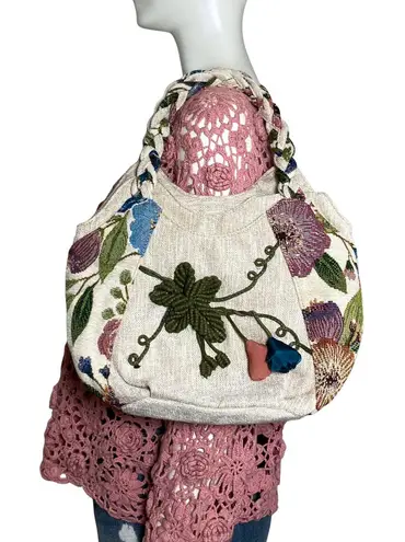 Cottagecore Embroidered Shoulder Bag Boho Whimsical Floral Tapestry Fairy Casual Green