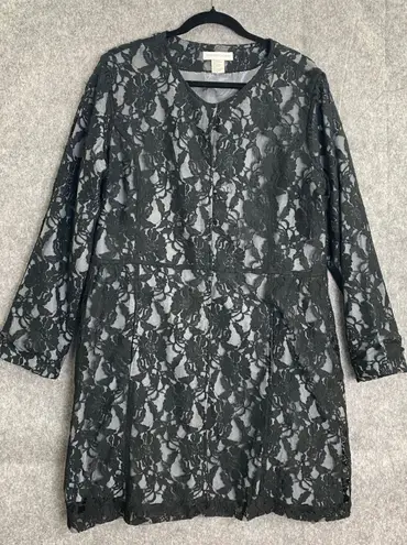 Newport News Black Lace Formal Jacket Coat Size 16 Plus Size Lined Evening Glam Duster