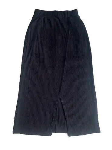 Downeast Black Remy Asymmetrical Elastic Pull On Ribbed Front Slit Midi Skirt