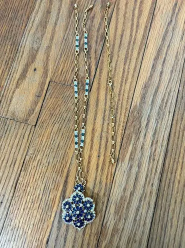 Vintage Camrose Kross Jackie Kennedy Grand Tour Replica Blue Flowers Necklace Gold