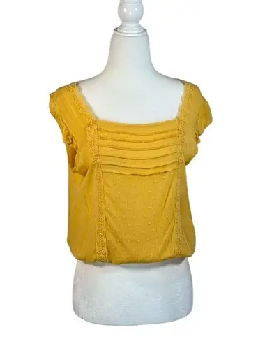 Neon Soul Yellow Boho-Style Flutter Sleeve Smocked Waist Top Size M