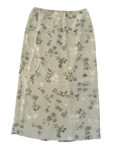 Petite Sophisticate Vintage Green Floral Silk Midi Skirt size 10 with Back Slit