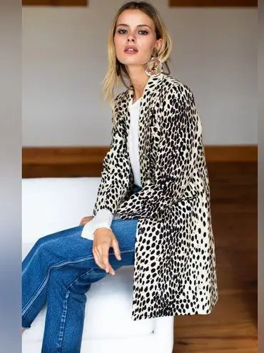 Emerson Fry Wingtip Leopard Linen Jacket Long Coat Black Size 2