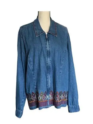 Vintage embroidered denim zip up jacket. Size 3X