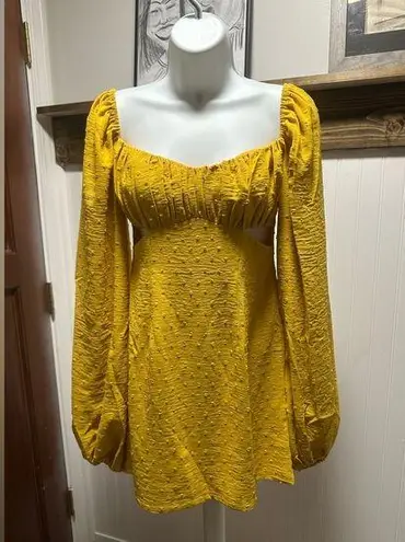 Anthro Revolve Rumer Delilah Long Sleeved Mini Dress Side Cutouts Sz Xs NWT Yellow