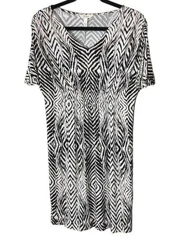 Black Diamond Soma V Neck Dress Stretchy Jersey Knit Knee Length Cream  sz S