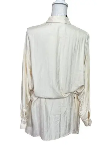 L'Academie  Cream Shirtdress Belted Button Front Mini Long Sleeve Neutral Size XS