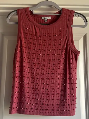 White Birch Pearl & Rhinestone Marsala Tank Top XL