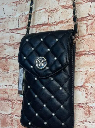 Badgley Mischka | Black Diamond Quilted with Pearls Phone Case Crossbody Bag