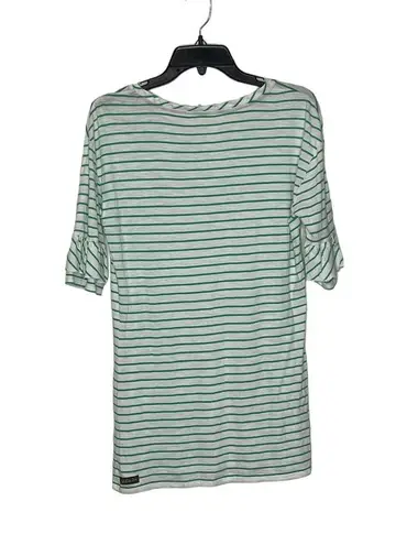 Matilda Jane  Tunic T-Shirt Top Size Small White With Green Stripes Flare Sleeves