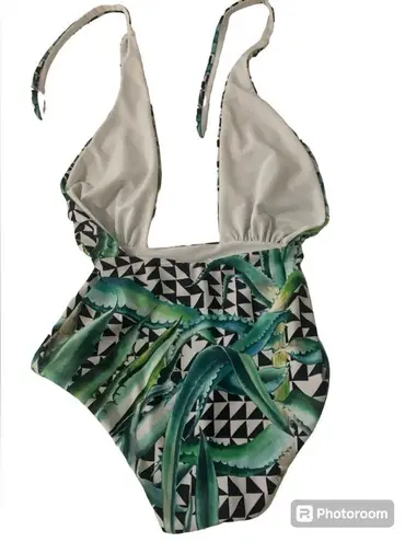 Mara Hoffman ALOE GREEN CROSS TOP ONE PIECE Swimsuit Sz Small