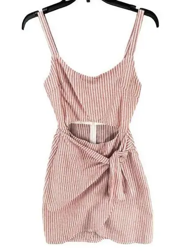 Sabo Skirt  Mini Dress Womens XS Red White Stripe Cutout Wrap Tie Waist Resort