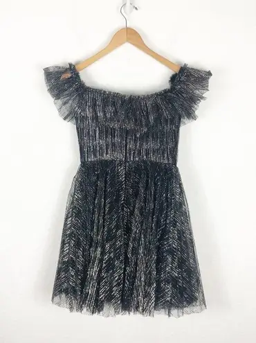 Monique Lhuillier ML Off-The-Shoulder Mini Dress Size 4 Glitter Tulle Cocktail