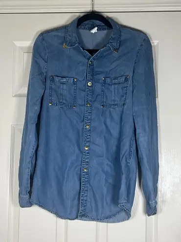 2012 VILA Clothes Women’s CHUK Denim Snap Front Shirt With Gold Accents Small Blue