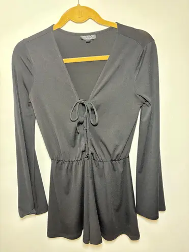 Topshop Size 2 Black Tie Front Long Sleeve Romper 129