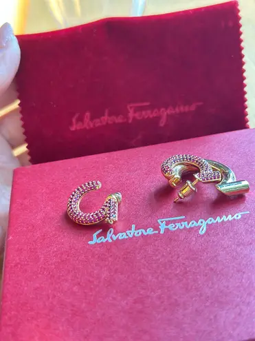Salvatore Ferragamo NWOT Gold/pink gold-plated brass Gancini hoop earrings
