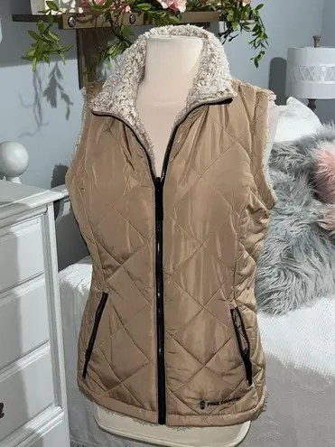 Free Country Puffer Vest Tan Reversible Frosted Sherpa Zip Ski Jacket Womens S 