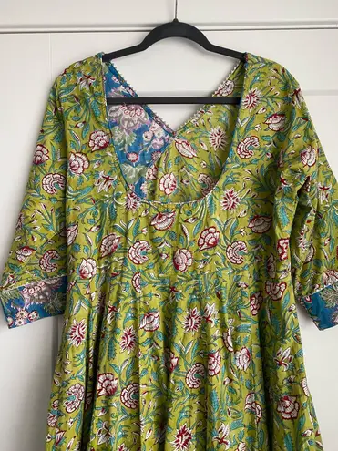 Shobitam 6M Flare Lime Green & Ferozi Angrakha Anarkali Dress Multiple Size XL