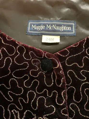 Maggie McNaughton Vintage Velvet Maroon With Gold Embroidery Button Up Blazer, size 24W
