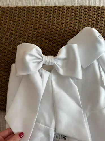 Alfred Sung White Corset Mini Dress With Bow Sleeves