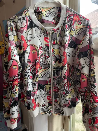 Women’s artsy Abstract Picasso style lightweight multicolored jacket Multiple Size M