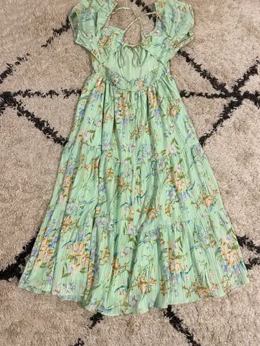 American Eagle Green Floral Open Back Corset Midi Dress