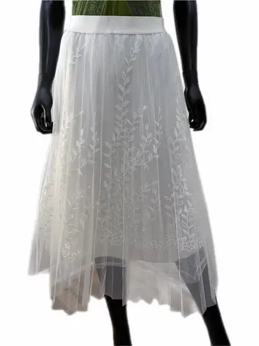 Metrowear white embroidered tulle midi skirt floral mesh overlay L Size L