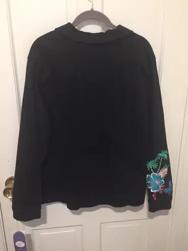 Diane Gilman Black Denim Jacket With Embroidered Island Design 